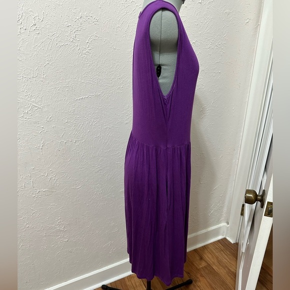 NILOUFO Summer Sleeveless‎ V Neck Purple Fun Summer Midi Dress w/Pockets, Large - Picture 3 of 7